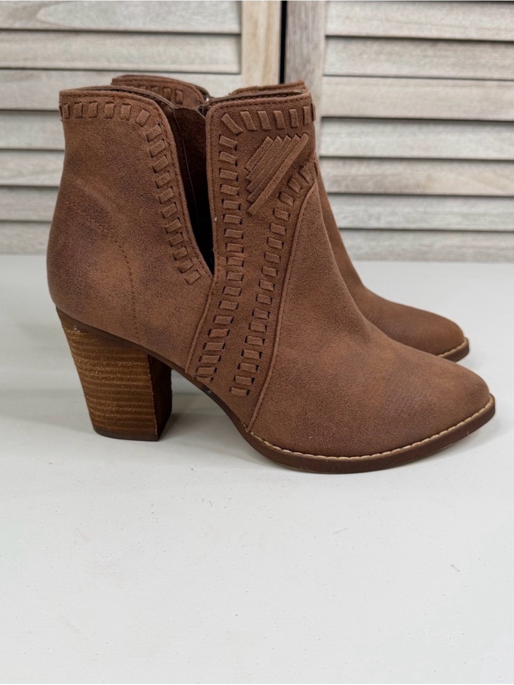 Zigi Soho Brown Suede Ankle Booties with Stacked Heel